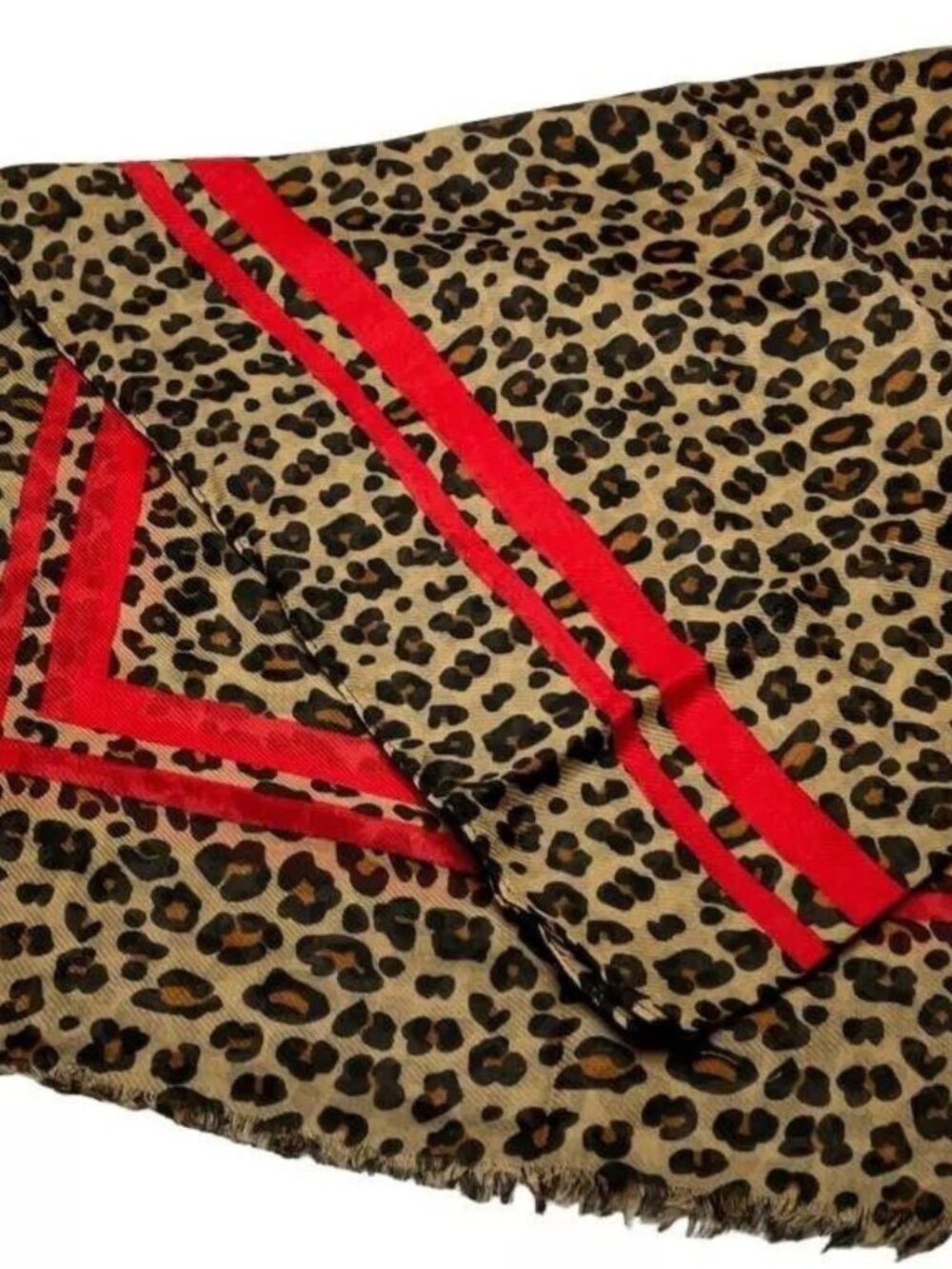 Leopard Print Scarf w/ Red Accent - Picture 6 of 7